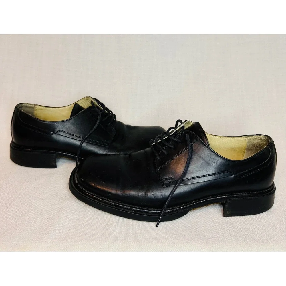 Kenneth Cole New York Mens Black Leather Square Toe Derby Shoes Made Italy 9.5